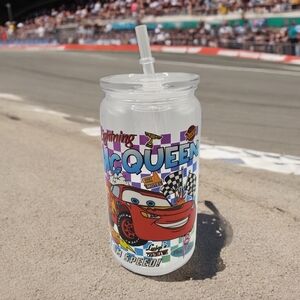 Cars Lightning McQueen 16 oz Plastic Tumbler with Acrylic Lod & Reusable Straw
